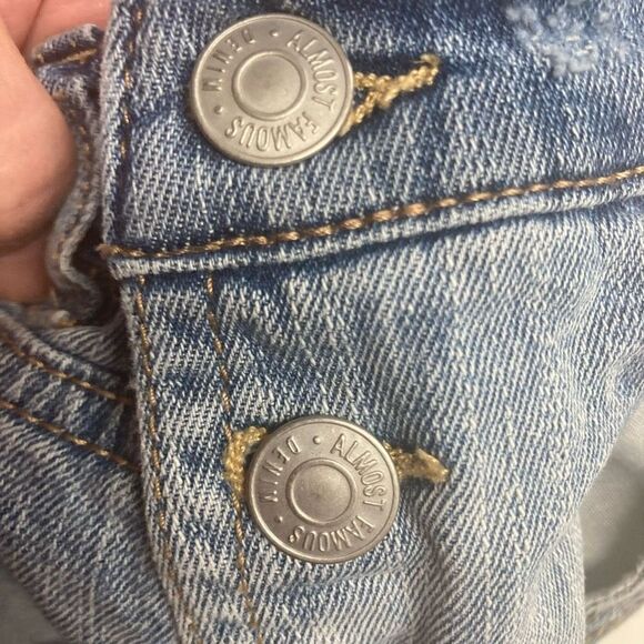 ALMOST FAMOUS Women’s ( Juniors) Blue Overalls Size 9 Inseam 26” Distressed - Picture 3 of 10